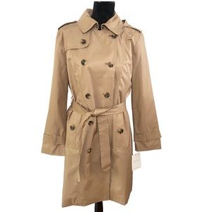 London Fog British Khaki Hooded Double-Breasted Trench Coat